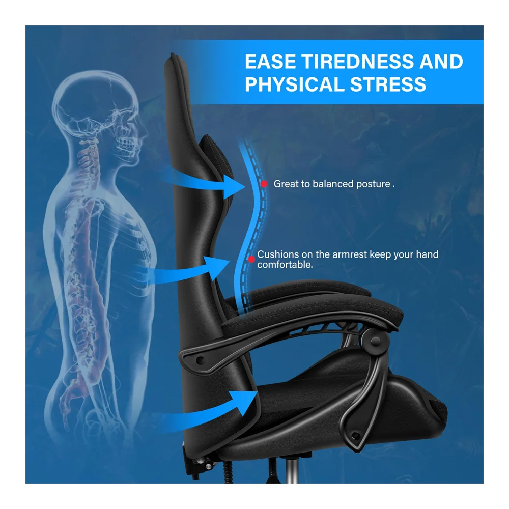 Simple Deluxe Office Computer Ergonomic Video Game, Red Chair, Without footrest, Black - Image 4